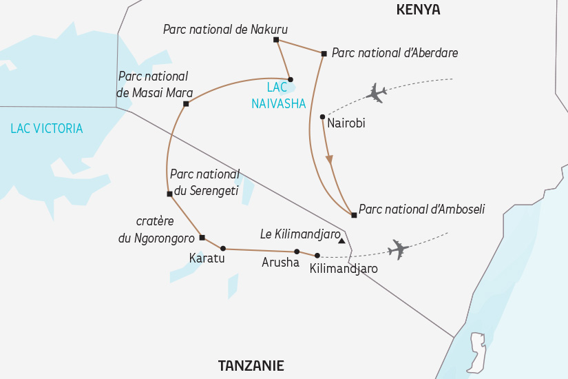 carte Kenya Tanzanie safari de chaque cote du Kilimandjaro SH 23 24_424 158924